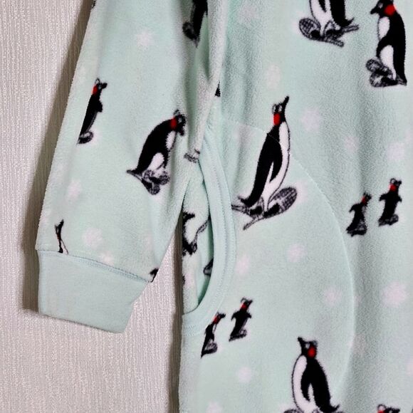 Nick & Nora Mint Green Polka-dots & Winter Penguins One Piece Zip Front Pajamas - Picture 14 of 15
